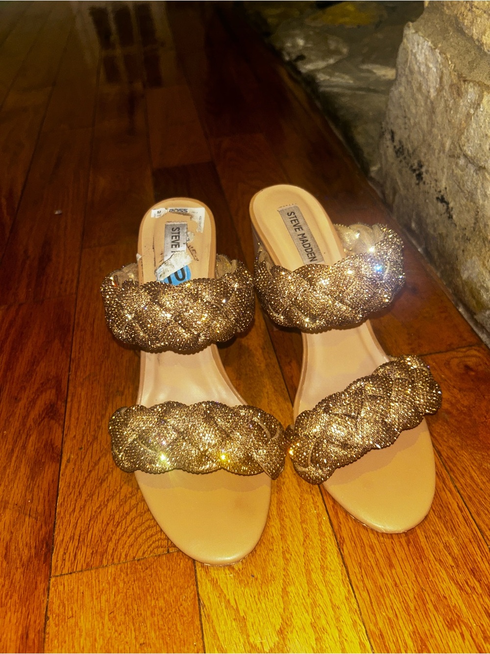 Steve Madden Gold Braided Glitter Slide Sandals - Women's